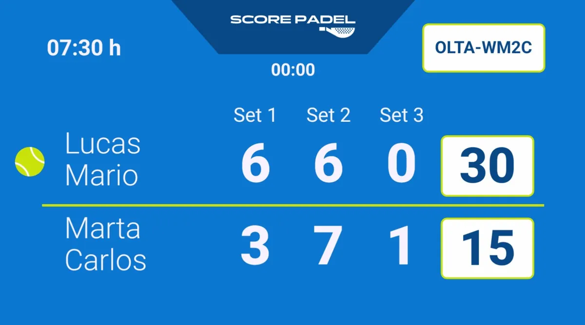 Marcador de pádel de la app de Android TV de Score Padel